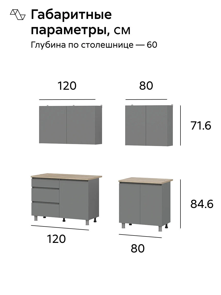 Кухонный гарнитур прямой Нонтон Эккервуд, 200 см, графит серый