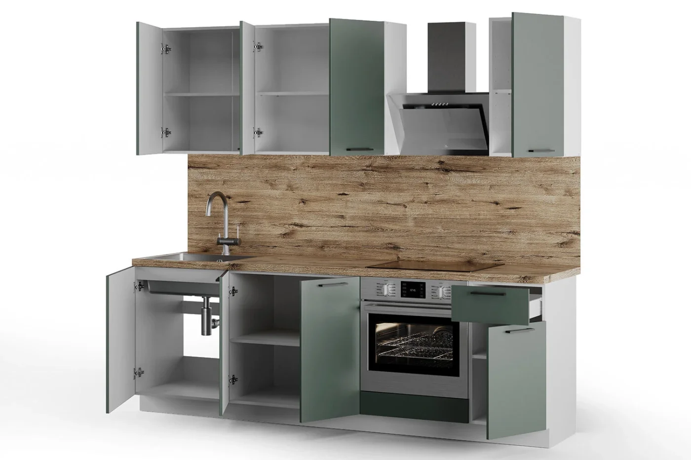 Кухонный гарнитур Hoff Сити 2,4 м, 240х210х52,6 см, МДФ/ЛДСП, белый/авокадо