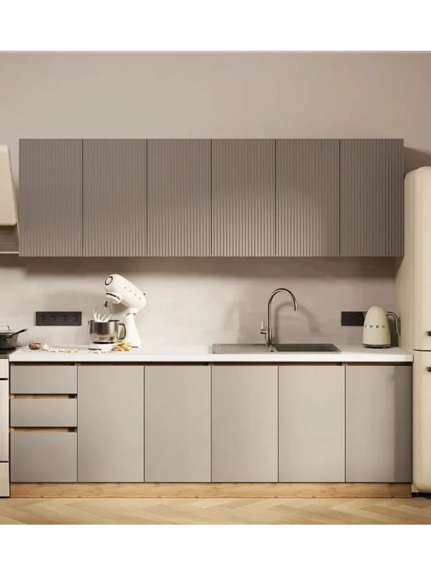 Кухонный гарнитур Ника 2,4м коричневый софт/бежевый софт без столешницы МДФ/ЛДСП