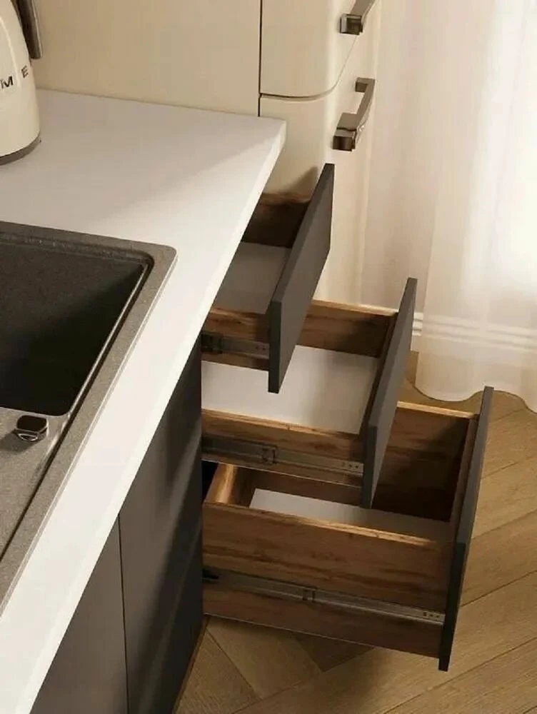 Кухонный гарнитур Венера 2.0 (Кухня) МДФ 2м дуб вотан+графит софт без столешницы для дома и дачи 2000х460х2170 игни